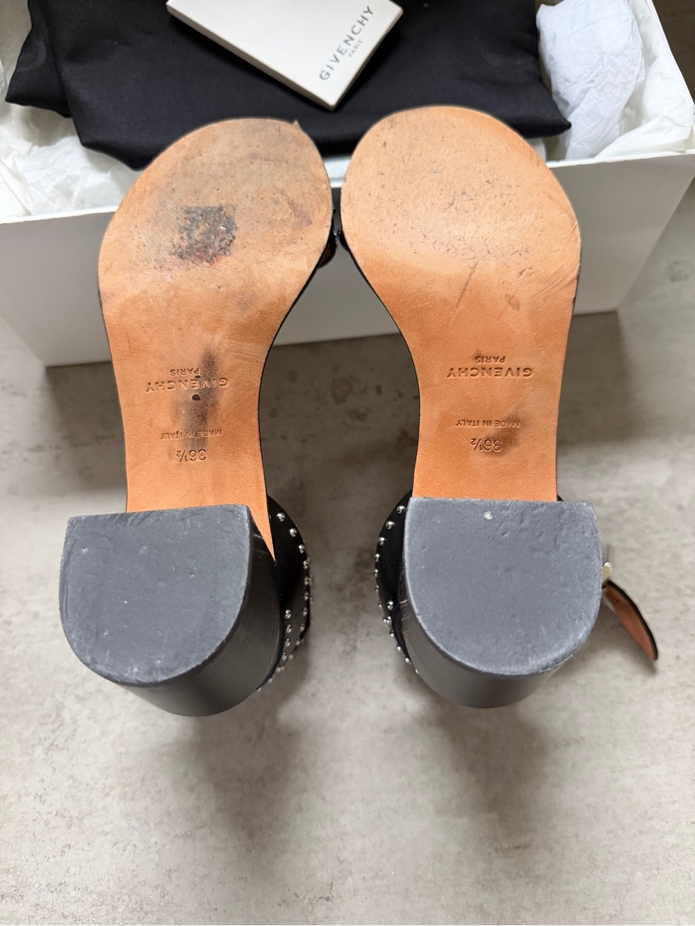 Givenchy Black Studded Leather Block-Heel Sandals - Picture 3 of 5